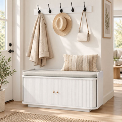 Homcom White Hallway Storage Unit, Hallway Furniture Set With Shoe Storage Cabinet And 5 Hooks Coat Rack, - Image 7