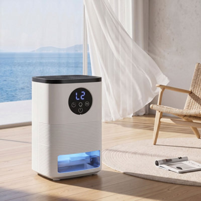 Homcom White/Black 300Ml/Day Small Dehumidifier, Rgb Mood Lights, Continuous Drainage - Image 8