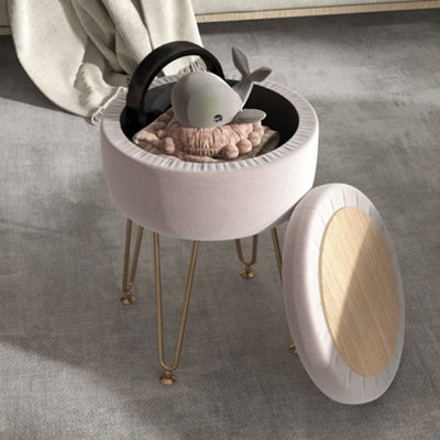 Homcom Light/Pink Velvet Footstool With Removable Lid For Bedroom, 5L