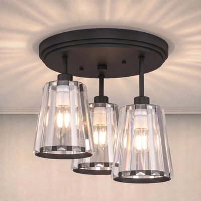 Homcom Unisex Black 3-Light Crystal Glass Ceiling Light, 40W, 3 E27 Sockets, - Image 7