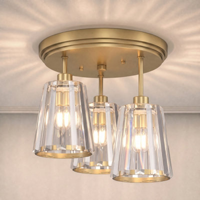 Homcom Gold Tone 3-Light Crystal Glass Ceiling Light, Triple Head With Dual Mounting, Modern Ceiling Lamp For Living Room, - Image 7
