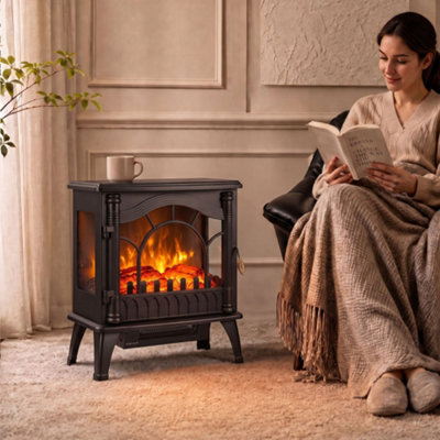 Homcom 3-Sided Glass Electric Fire Fan Heater With Flame Effect, Black - Image 8