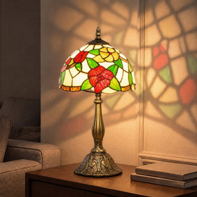 Homcom Red/Light Stained Glass Table Lamp, Handmade Antique Bedside Lamp - Image 8