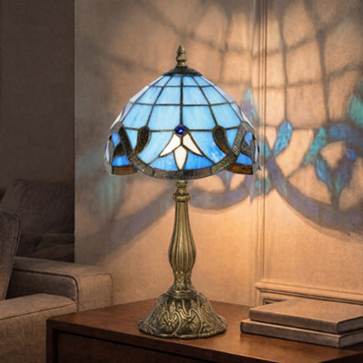Homcom (Purple) Stained Glass Table Lamp, Handmade Antique Bedside Lamp For Bedroom - Image 5