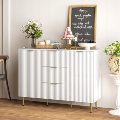 B&Q -  Sideboard Buffet Cabinet W/ 3 Drawers And Adjustable ShelvesWhite