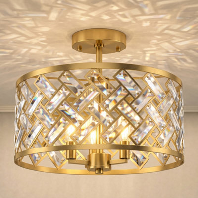 HOMCOM 3-Light Crystal Glass Ceiling Light, Modern Ceiling Lamp, Gold Tone - Image 7