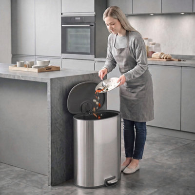 Homcom Silver 50L Kitchen Pedal Bin Rubbish Bin With Soft-Close Lid - Tone - Image 5