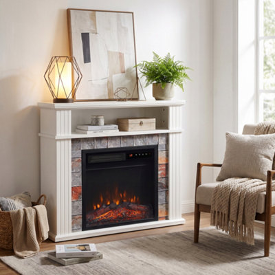 Homcom Freestanding Electric Fireplace Suite, 1800W, Open Shelf, Led Flame - Image 7