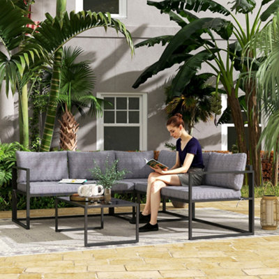 Outsunny Unisex Grey 3 Piece L Shaped Garden Furniture Set With Cushions, - Image 6