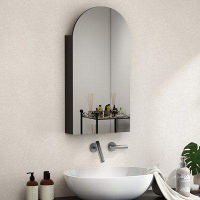 Homcom Bathroom Mirror Cabinet With Adjustable Glass ShelvesBlack from B&Q