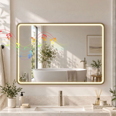 HOMCOM LED Bathroom Mirror, 100x70cm Rectangle Bathroom Mirror in Gold | Size: 1000mm x 700mm - Image 6