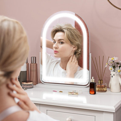 Homcom Unisex White Vanity Mirror With Light, 3 Colour, 360 Degree Rotation, Touch Screen In - Image 6