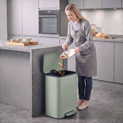 Homcom Unisex Light Green Kitchen Bin, Pedal Bin With Removable Bucket, 50L - Image 8