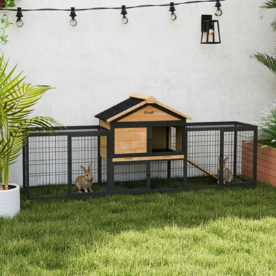 Pawhut Rabbit Hutch Outdoor With Steel Run, Removable Plastic Tray