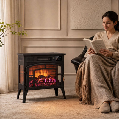 Homcom Smart Electric Fireplace Stove With 5-Colour Flame, Black - Image 3