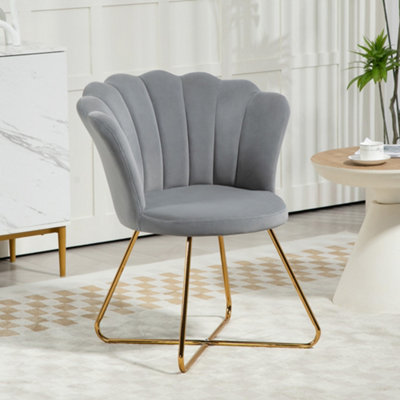 B&Q -  Accent ChairVelvet Armchair With Lotus BackrestSteel LegsGrey