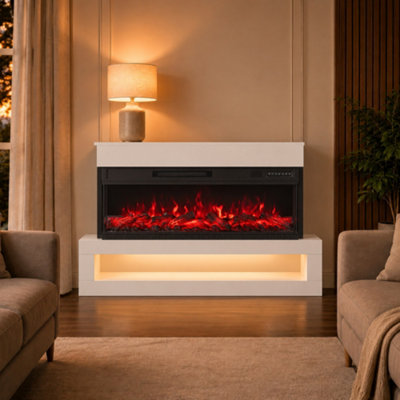 HOMCOM 110cm 3-Sided Electric Fireplace Freestanding & Wall Mounted in White - Image 5