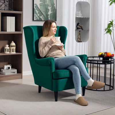 B&Q -  Wingback ChairModern Accent Chair For Living Room BedroomGreen