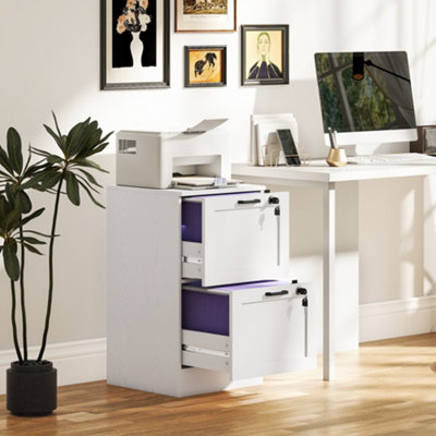 Homcom White 2-Drawer File Cabinet, Lockable Filing Cabinet For A4 Letter,