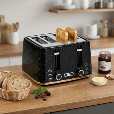 Homcom Toaster With 4 Slot, 7 Browning Levels, 1600W, Honeycomb Black