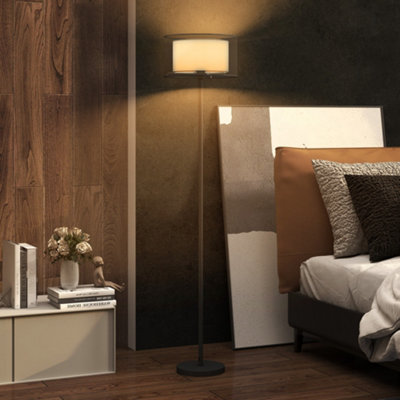 B&Q -  Modern Standing Lamp With Double Layer Shade & Foot SwitchBlack