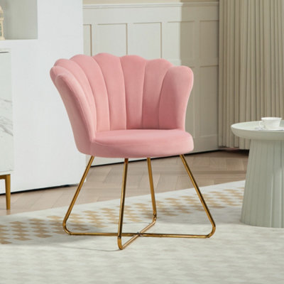 B&Q -  Accent ChairVelvet Armchair With Lotus BackrestSteel LegsPink