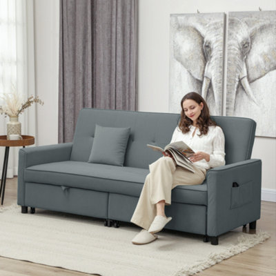 Homcom Reversible L-Shaped Sectional Sofa Bed With Cushions, Grey