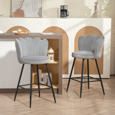 Homcom (Grey) Set Of 2 Barstools With Petal Backrest For Kitchen Island - Image 9