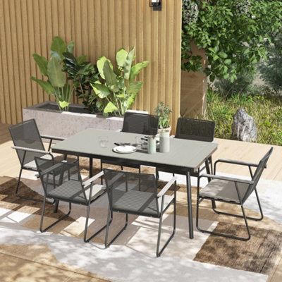 Rackhams Grey 6 Seater Garden Dining Set With Cushions Rattan Backrest, - Image 8