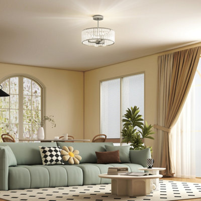 Homcom Semi Flush Mount Modern Crystal Chandelier Ceiling LightSilver Tone