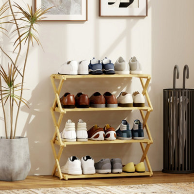 Homcom 4-Tier Bamboo Shoe Rack, Folding Shoe Shelf, Holds Up To Pairs Size 12