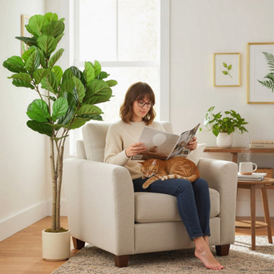 Homcom Green Artificial Fiddle Leaf Fig Tree, Realistic Fake Plant, 150Cm