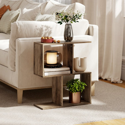 Homcom Side Table, Narrow End Table With Storage Shelves, Oak - Image 8