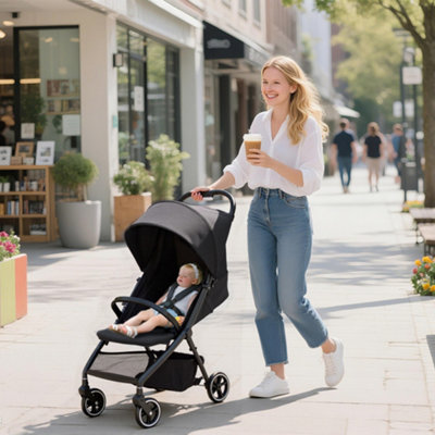 Aiyaplay Dark/Grey Travel Stroller With Easy Folding, Lightweight Pushchair