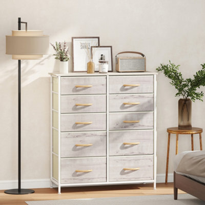 B&Q -  Fabric Chest Of Drawers10 Drawer Dresser For BedroomNatural Wood