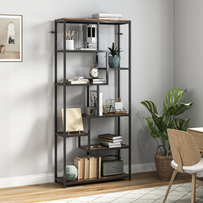 Homcom Industrial Bookcase 7-Tier Bookshelf Shelving Unit Rustic Brown Black