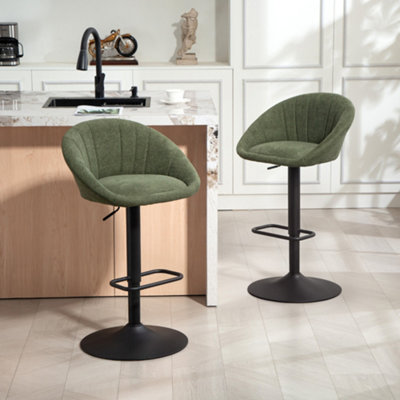 B&Q -  Swivel Bar Stools Set Of 2 Height Adjustable Bar Chairs Dark Green