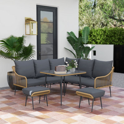 B&Q -  6 Piece Garden Furniture Set Garden Sofa With CushionsLight Brown