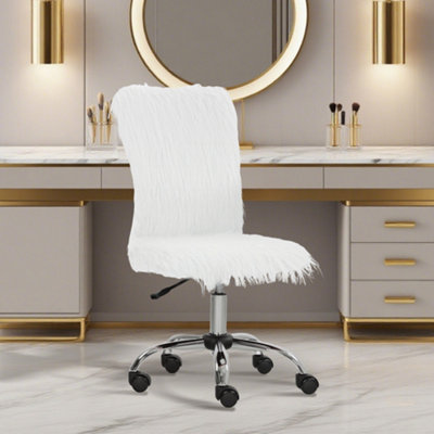 B&Q -  Armless Makeup Vanity Chair360 Degree Swivel Computer ChairWhite