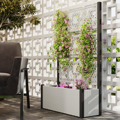 Outsunny Unisex Grey Garden Planter Box With Trellis, Rattan Raised Bed In - Image 6