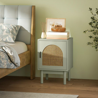 Homcom Unisex Light Green Boho Bedside Table With Rattan Door & Adjustable Shelf In Small - Image 11