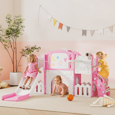 Aiyaplay 7 In 1 Toddler Slide SetFrog Theme Playset With Basketball Hoop from B&Q