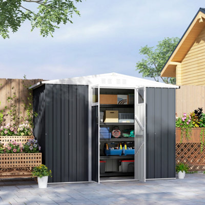 Outsunny 8 X 4 Ft Garden Storage Shed, Outdoor Metal Shed, Dark Grey