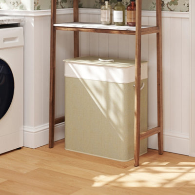 Homcom Cream Laundry Basket With Lid, Washing Basket For Bathroom, 100L