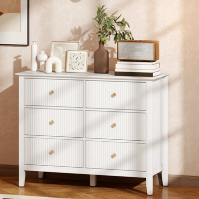 Homcom Fluted Chest Of Drawers 6 Drawer Dresser For Bedroom Hallway White from B&Q