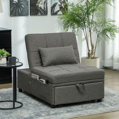 B&Q -  4-In-1 Pull Out Sleeper Chair Bed With PocketsCharcoal Grey