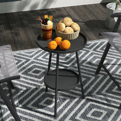 Outsunny Black Round Garden Table, 2-Tier Metal Patio Table Coffee Table,