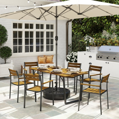 Outsunny 6 Seater Steel Garden Dining Set - Stackable Chair - Brown - Image 9