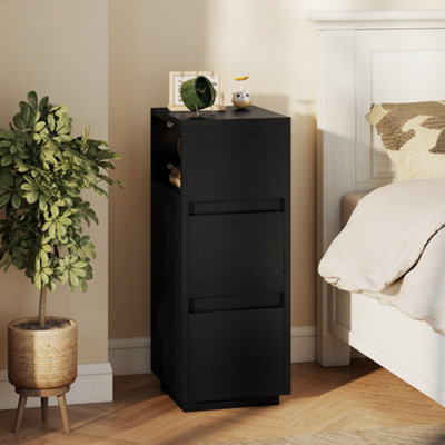 Homcom Unisex Black Slim Bedside Table, Bedside Cabinet With Open Shelf And 2 Drawers In 30Cm - Image 8