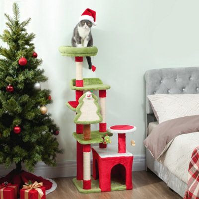 Pawhut Unisex Green Cat Tree, Christmas Cat Tower With 3 Sisal Scratching Posts, 120Cm - Image 8